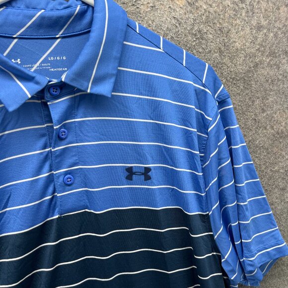 Under Armour Polo Shirt Mens Large Blue Heatgear Loose Fit Preppy Dress UA - Picture 4 of 11